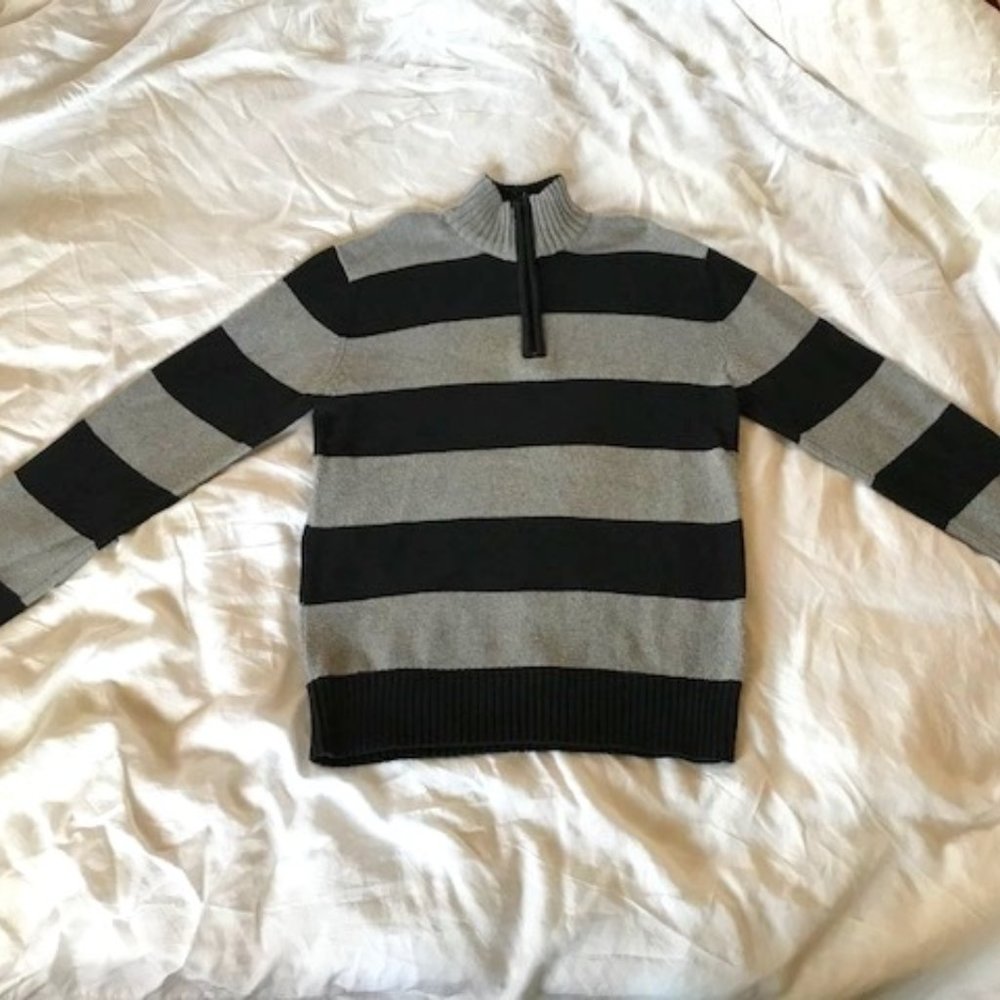 Boys Cotton Sweater Company 81 1/4 zip Striped Gray/Black M